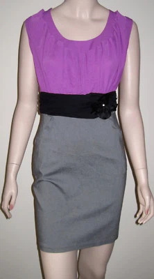 XOXO Color Block Sleeveless Dress 5/6 Pink Gray Black Empire Waist Embellished - Image 1 of 4