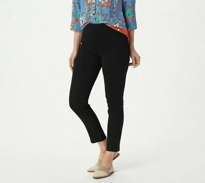 Denim & Co Stretch Denim Wide Waistband Ankle Jeans Seaming Detail Black Size 6 - Image 1 of 4