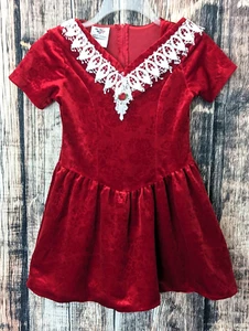 Vintage Nutcracker Christmas Dress Girls 8 Red Brocade Velvet Lace Trim Made USA - Picture 1 of 12