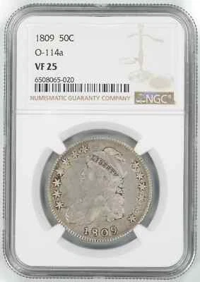 1809 CAPPED BUST HALF DOLLAR 50C O-114a NGC CERTIFIED VF 25 VERY FINE R.5 (020) - Image 1 of 4