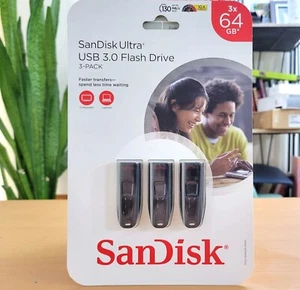 SanDisk 64GB Ultra USB 3.0 Flash Drive - (3 PACK, LIMITED EDITION) FREE SHIPPING - Afbeelding 1 van 7