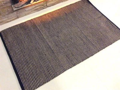 NAVY BLUE STRIPED NATURAL Cotton & Jute Handmade Washable Kilim Area Rugs Durrie - Image 1 of 4