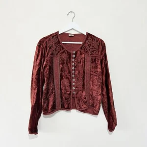 Wow! Velvet Embroidered Boho Top Free Size Red Fairy Witch Steampunk - Picture 1 of 9