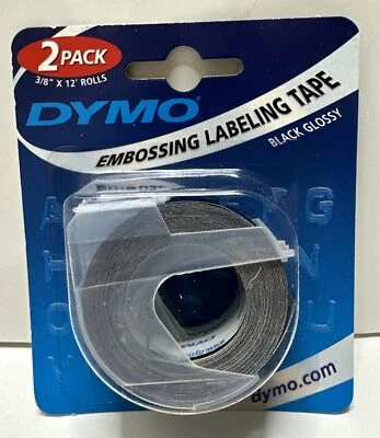 Dymo Embossing Labeling Tape BLACK Glossy 3/8" x 12',  2 Pack #500541 NIP - Image 1 of 3