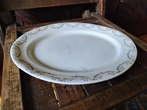 Antique 1800s Knowles Serving Platter Semi Vitreous Porcelain White Gold Ribbon - Picture 1 of 19