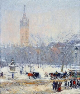 Snowstorm Madison Square New York City Painting by Frederick Hassam Reproduction - Picture 1 of 3