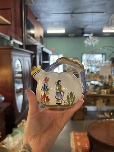 Henriot Quimper French Pottery Cork Cider Jug Folk Art Farmer Scene - Picture 1 of 7