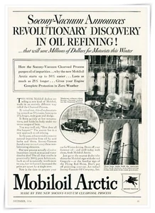 Print Ad Socony-Vacuum Mobiloil Arctic Oil 1934 Petroliana Advertisement - Picture 1 of 4
