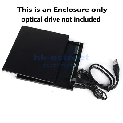 USB 2.0 Super Slim External Enclosure Case for 9.5mm SATA CD DVD RW Burner Drive