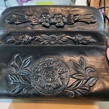 Vintage - Genuine Leather -  Hand Tooled Embossed Mexican Handbag Purse