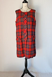Vintage Pendleton Wool Plaid Mini Sheath Dress Button Sleeveless Lined Red Sz.16 - Picture 1 of 12