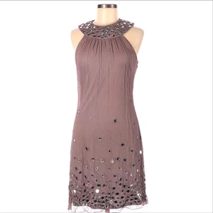 Mac Duggal Silk High Neck Sleeveless Sequin Embellished Trapeze A Line Dress - Picture 1 of 6