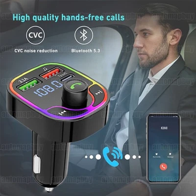 Bluetooth 5.0 FM Transmitter Auto Radio Adapter Freisprecheinrichtung KFZ 2 USB - Bild 1 von 4