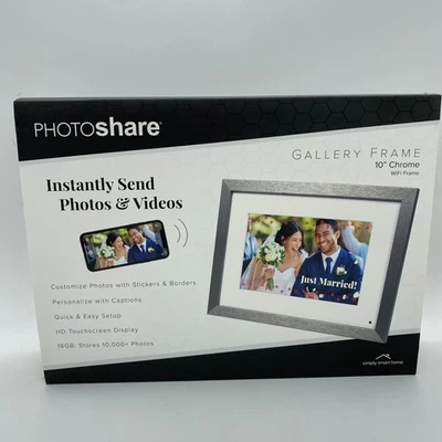 PhotoShare Gallery 10” Chrome & Midnight Black WiFi Digital Frame - Image 1 of 4