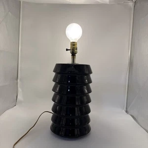 Vintage MCM Black Ceramic Sculptured Lamp 13.5” Tall Works Art Stacked - Picture 1 of 11