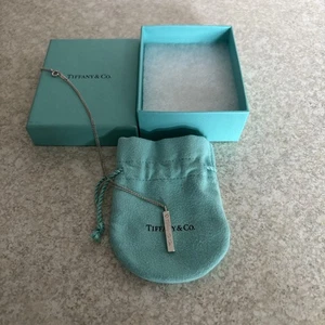 Tiffany & Co. Rare Silver Diamond Notes Bar Pendant Charm Tag 16" Necklace - Picture 1 of 9