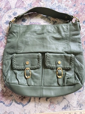 EMMA FOX  Green Pebble Leather Hobo Shoulder Bag Purse Gold Hardware - Image 1 of 4