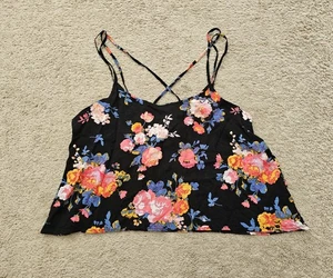 Matsch schwarz Blumen ärmellos Träger Rücken Tank Cropped Bluse Junior XL neu mit Etikett - Bild 1 von 6