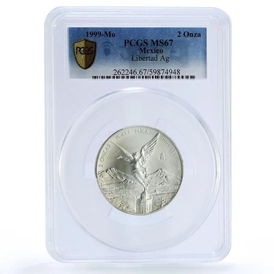 Mexico 2 onzas Libertad Angel of Independence KM-614 MS 67 PCGS silver coin 1999 - Image 1 of 4