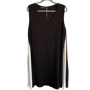 Lafayette 148 Silk Swing Dress Women Size 14 Colorblock Black White V-Neck - Picture 1 of 12