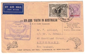 1934 Australia Scott CO1 Stamp First Flight Cover to New Zealand - Picture 1 of 2