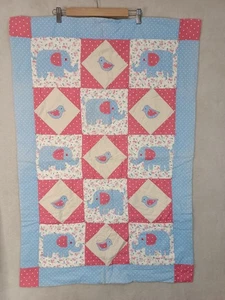 Coperta neonato lettino piccolo fatto a mano elefante uccellini 42x28 shabby chic bambina - Foto 1 di 9