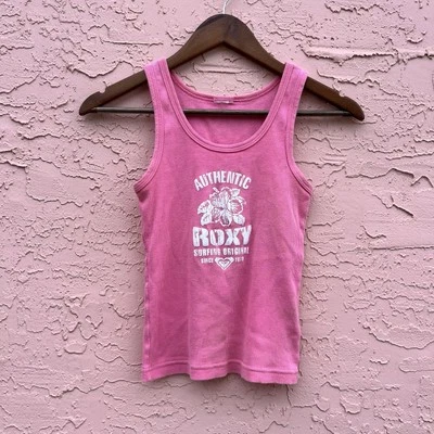 Vintage Surf Roxy Pink Ribbed Tank Top Cropped Surf Faded Flaw - Image 1 of 4
