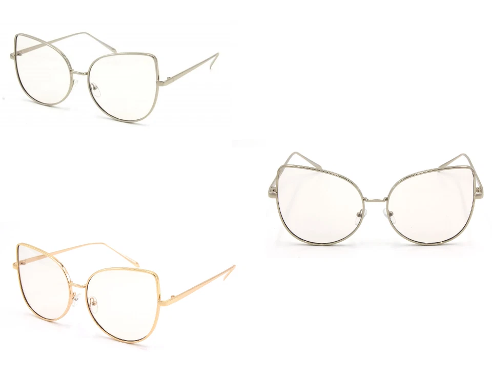 MUJER CLÁSICO VINTAGE RETRO OJO DE GATO Lentes transparentes Gafas Marco Dorado Gafas de sol Foto 1 de 1