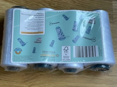 Profi Nähmaschinengarn 4 Konen x 2500 Meter mit hochwert. Overlockgarn - Weiß - Bild 1 von 4