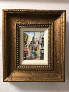 G DESTINO SIGNIERT MINIATUR ÖLGEMÄLDE PARIS MONTMARTRE SACRE COEUR GERAHMT 9x10 - Bild 1 von 8