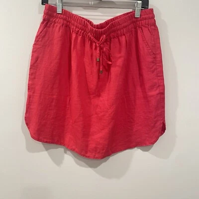 Saia curta de linho rosa Kenar amarração elástica cintura tamanho grande G - Imagem 1 de 4