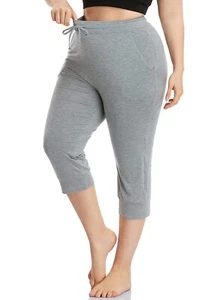 Women's Plus Size Capri Yoga Pants Casual Cropped Joggers Sweatpants with Poc... - Picture 1 of 6