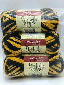 Paquete de 3 bufandas con volantes Premier Yarns Starbella a rayas amarillo negro #17-06 - Imagen 1 de 12