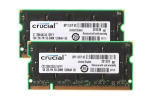 2GB Crucial 2X 1GB PC2700 DDR333MHz 200Pin Sodimm Memory RAM Low Density PC2700S - Picture 1 of 8