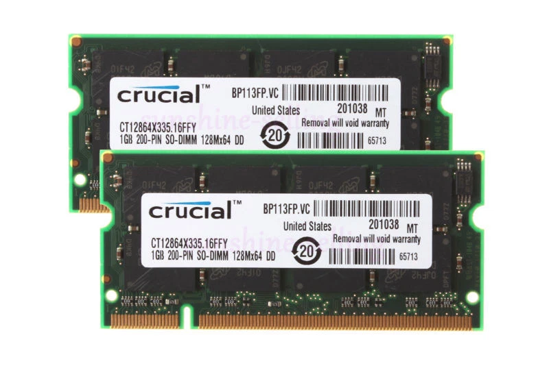2GB Crucial 2X 1GB PC2700 DDR333MHz 200Pin Sodimm Memory RAM Low Density PC2700S - Image 1 of 4