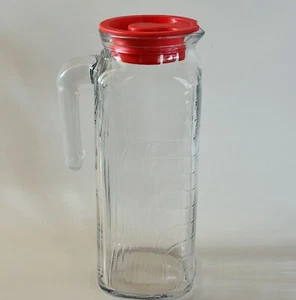 Bormioli Rocco Gelo Glass Refrigerator Pitcher Jug Red Lid 40 oz. Made in Italy - Picture 1 of 11
