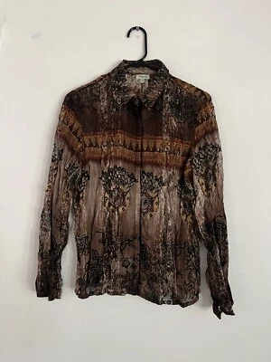 Blusa Top Agora Vintage con Volantes para Mujer Mangas Medianas Largas Marrón Transparente Foto 1 de 4