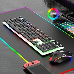 Computer Desktop Gaming Keyboard and Mouse Mechanical Feel Led Light Backlit - Picture 1 of 15