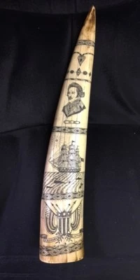 Colmillo de morsa Scrimshaw "REGULUS CAPTAIN James Hood réplica de resina marfil vintage  Foto 1 de 4