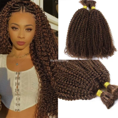 Cabello humano marrón oscuro a granel para trenzar cabello rizado rizado mongol a granel #4 color Foto 1 de 4