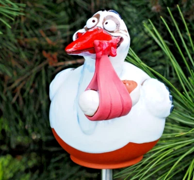 Ceramic Garden Decor Lawn Stake Stork Bird Baby Shower H18cm Midene Handmade - Image 1 of 4