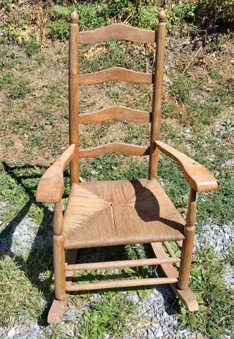 Ladderback Rocking Chair with Woven Rush Type Seat Wooden Armed Rocker Cover