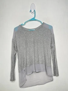 Splendid Metallic Top Girls Size 14 Long Sleeve Gray Sheer Panel Shirt - Picture 1 of 4