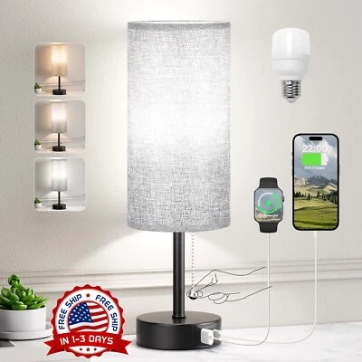 Lamparas De Mesa De Noche Luces Retro Gris Con Puerto USB Sala Dormitorio Coci - Image 1 of 4