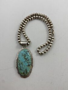 Collier perles pendentif Navajo J Nelson argent sterling Dry Creek Turquoise