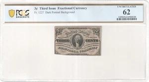 FR#1227 1864-1869 US 3 CENT FRACTIONAL WASHINGTON 3RD ISSUE NOTE - PCGS 62 - Picture 1 of 2