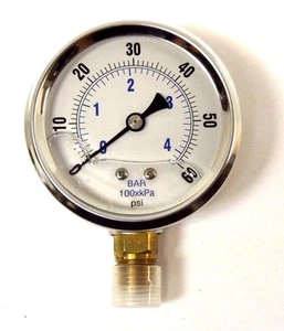 Gauge 2-1/2" Face S/S Case 0-60 PSI/KPA/BAR 1/4" NPT Brass Lower Filled <456ER22 - Picture 1 of 2