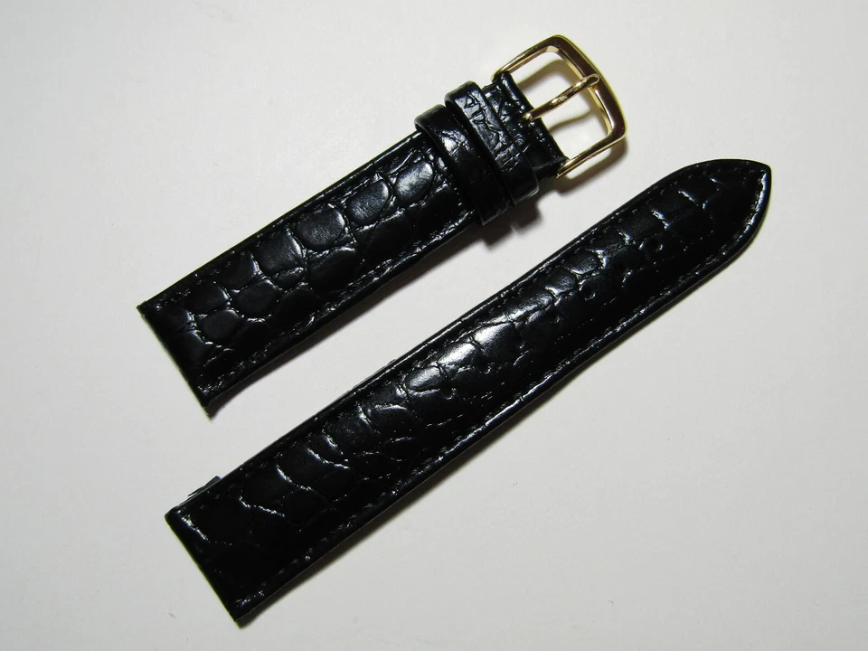 22mm Hadley-Roma Crocodile Embossed Black Leather Watch Band Strap MS717