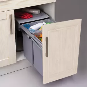 400mm Door Cabinet Waste Bin Grey Recycling Base Mounted Soft Close Pull Out 40L - Picture 1 of 14
