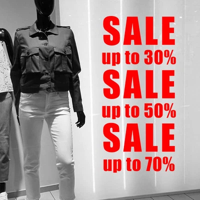 DREIACHTEINS MEDIA Aufkleber Folie "Sale up to" Schaufenster Werbung Beschriftung NEU #8025